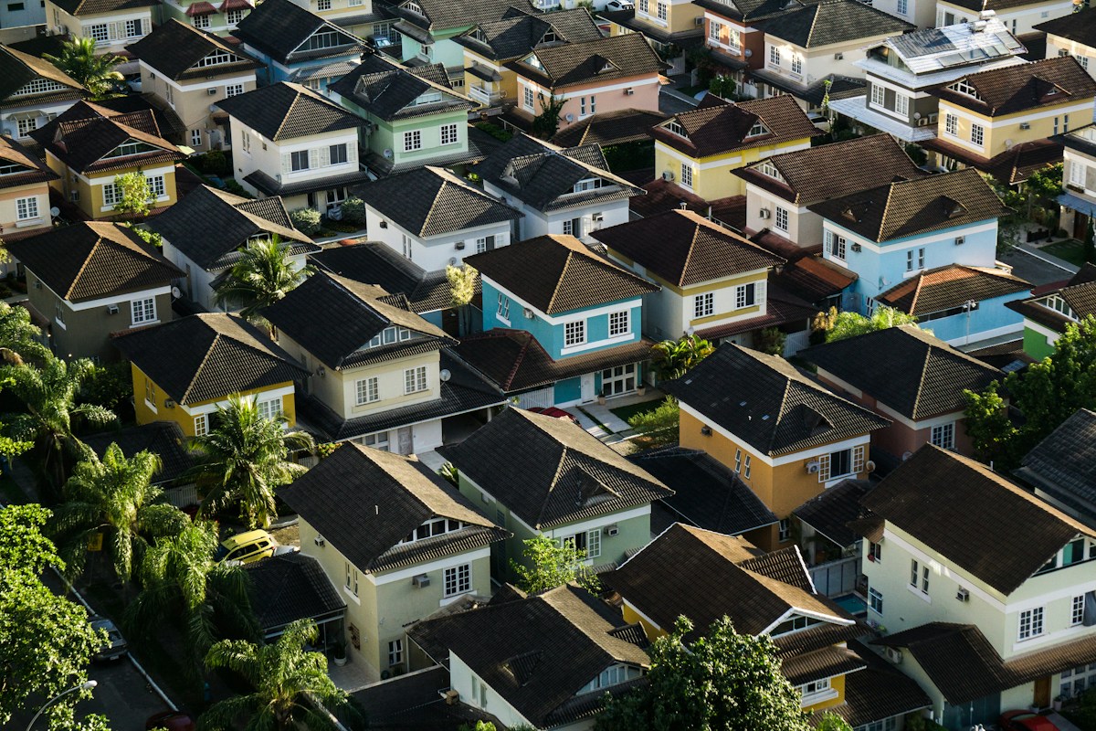 Aerial view of suburban homes